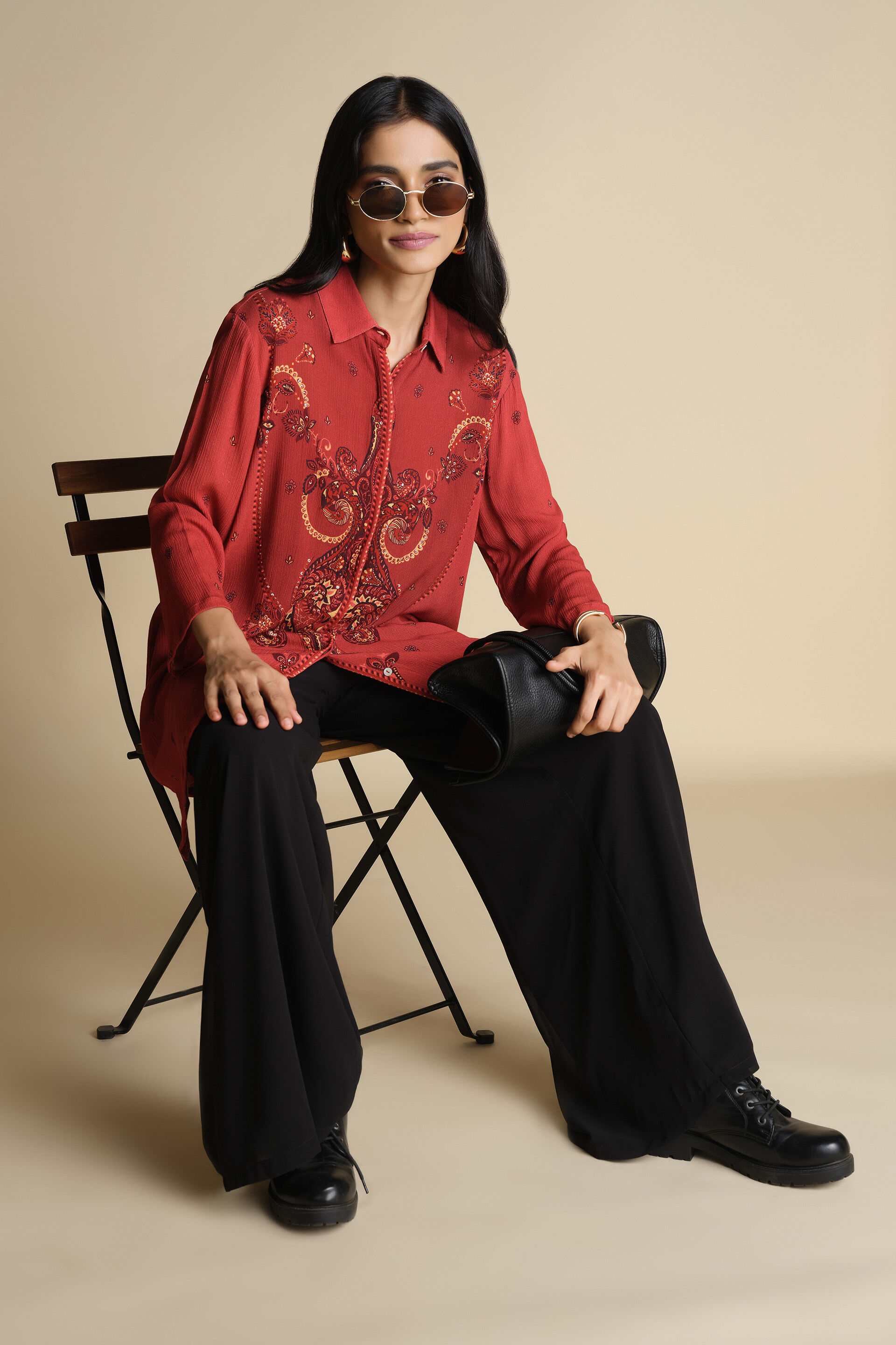 Rusty Paisley Tunic, Rust, image 2